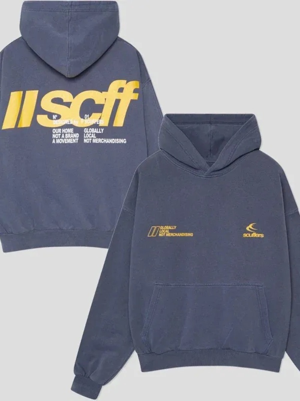 Scuffers Navy Hoodie with Yellow Logo